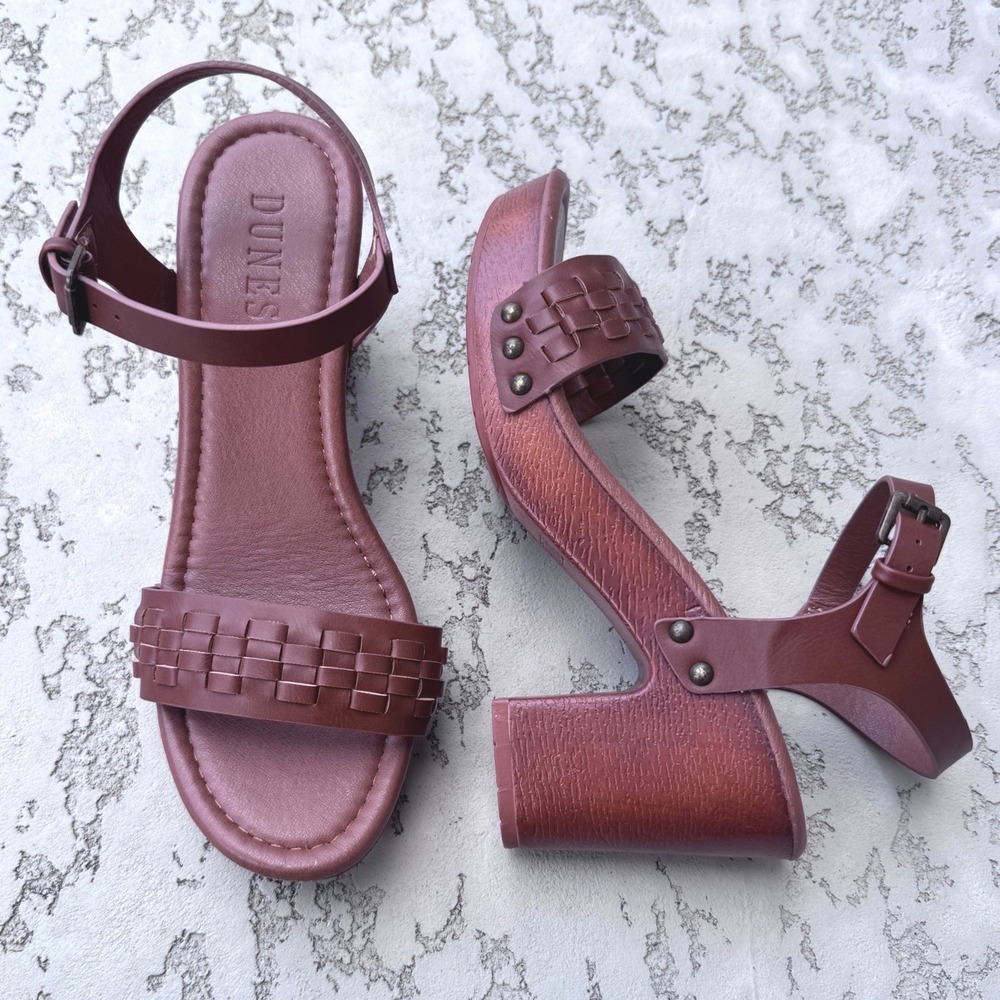 Dunes Sealy Brown Woven Platform Block Heel Sandals Womens 8M Retro Boho Studded